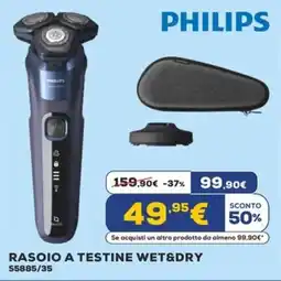Euronics PHILIPS RASOIO A TESTINE WET&DRY S5885/35 offerta