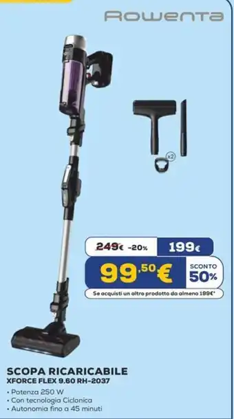 Euronics Rowenta SCOPA RICARICABILE XFORCE FLEX 9.60 RH-2037 offerta