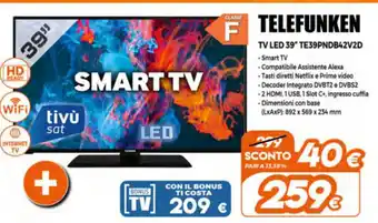 Expert Telefunken TV LED 39" TE39PND842D offerta