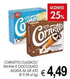 PrestoFresco Cornetto classico/ panna e cioccolato ALGIDA X6 offerta