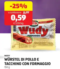 ALDI Wudy würstel di pollo e tacchino con formaggio offerta
