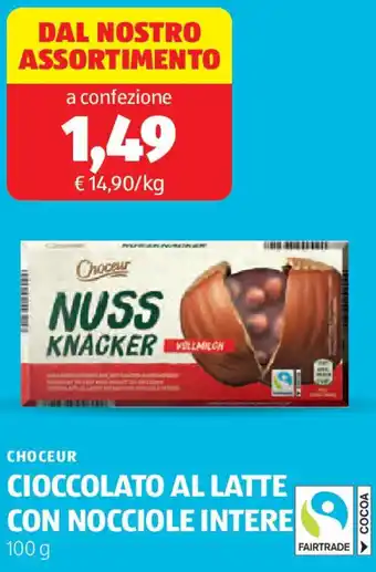 ALDI Choceur cioccolato al latte con nocciole intere offerta