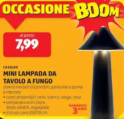 ALDI Casalux mini lampada da tavolo a fungo offerta