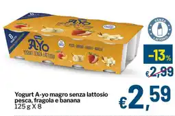 Qui Discount Yogurt A-yo magro senza lattosio pesca, fragola e banana offerta