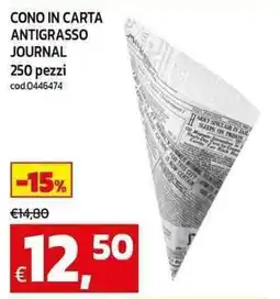 C+C maxigross Cono in carta antigrasso journal 250 pezzi offerta