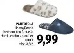 Famila Pantofola uomo/donna in velour con fantasia check griff offerta