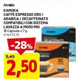 DPiù Kamoka caffè espresso oro / arabica / decaffeinato compatibili con sistema lavazza a modo mio 16 capsule offerta
