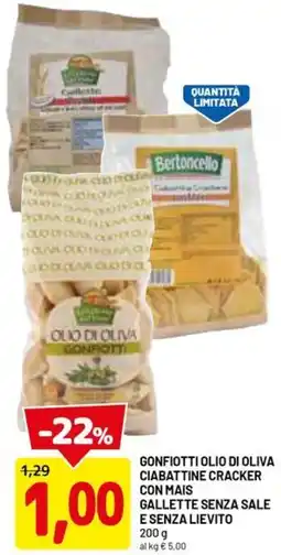 DPiù Gonfiotti olio di oliva ciabattine cracker con mais gallette senza sale offerta