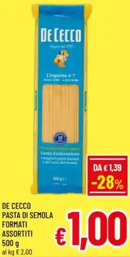 A&O De cecco pasta di semola formati assortiti offerta