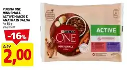 DPiù Purina one mini/small active manzo e anatra in salsa offerta
