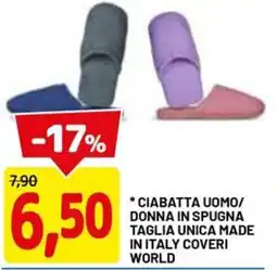DPiù Ciabatta uomo/ donna in spugna taglia unica made in italy coveri world offerta