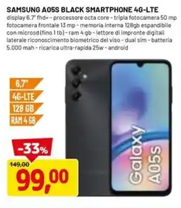 DPiù SAMSUNG A05S BLACK SMARTPHONE 4G-LTE offerta