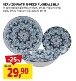 DPiù Servizio piatti 18 pezzi floreale blu offerta