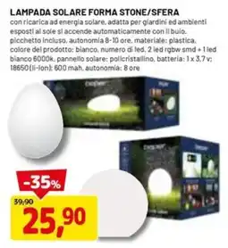 DPiù Lampada solare forma stone/sfera offerta