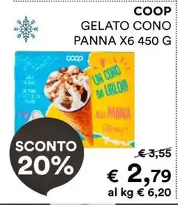 Coop COOP GELATO CONO PANNA X6 450 G offerta