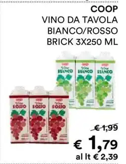 Coop COOP VINO DA TAVOLA BIANCO/ROSSO BRICK 3X250 ML offerta