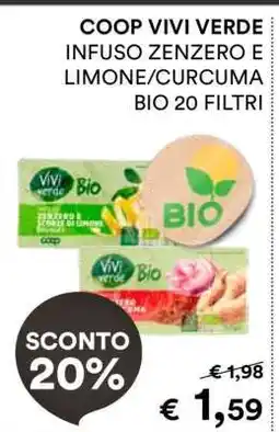 Coop COOP VIVI VERDE INFUSO ZENZERO E LIMONE/CURCUMA BIO 20 FILTRI offerta