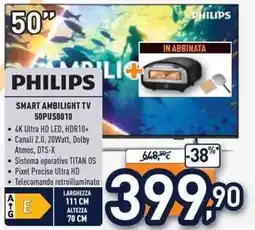 Unieuro PHILIPS SMART AMBILIGHT TV 50PUS8010 offerta