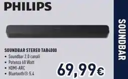 Unieuro PHILIPS SOUNDBAR STEREO TAB4000 offerta