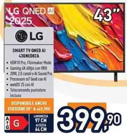 Unieuro LG SMART TV ONED AI 43QNED82A offerta