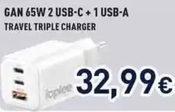 Unieuro Toplee GAN 65W 2 USB-C + 1 USB-A TRAVEL TRIPLE CHARGER offerta