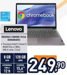 Unieuro Lenovo IDEAPAD 3 CHROME 151JL6 (82N4004DIX) offerta
