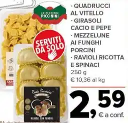 Todis - Quadrucci al vitello - Girasoli cacio e pepe - mezzelune ai funghi porcini - Ravioli ricotta e spinaci offerta