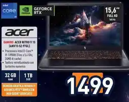 Unieuro acer GAMING ACER NITRO V 15 (ANV15-52-97GL) offerta