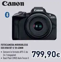 Unieuro Canon FOTOCAMERA MIRRORLESS EOS R50 RF-S 18-45MM offerta