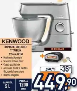Unieuro KENWOOD IMPASTATRICE CHEF TITANIUM KVC65.001SI offerta