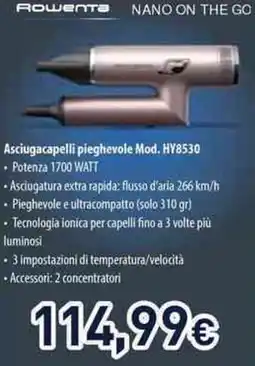 Unieuro Rowenta Asciugacapelli pieghevole Mod. HY8530 offerta