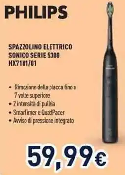 Unieuro PHILIPS SPAZZOLINO ELETTRICO SONICO SERIE 5300 HX7101/01 offerta