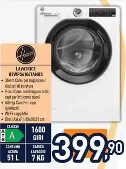 Unieuro Hoover LAVATRICE H3WPS6106TAMBS offerta