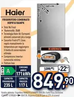 Unieuro Haier FRIGORIFERO COMBINATO HDPR1618ANPK offerta