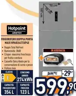 Unieuro Hotpoint FRIGORIFERO DOPPIA PORTA MAXI HPAD26472XP4E offerta