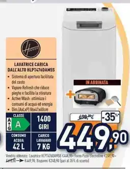 Unieuro Hoover LAVATRICE CARICA DALL'ALTO HLPT476DAM5S offerta