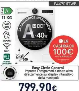 Unieuro LG LAVATRICE INTELLIGENTE AIDD F4X7011TWB offerta