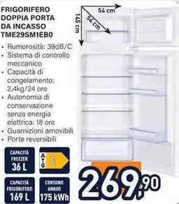 Unieuro Electroline FRIGORIFERO DOPPIA PORTA DA INCASSO TME29SM1EBO offerta