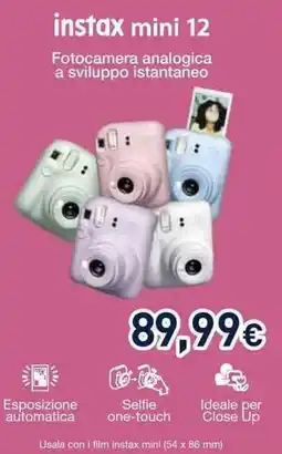 Unieuro instax mini 12 Fotocamera analogica a sviluppo istantaneo offerta