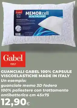 Ipercoop Guanciali gabel 100% capsule viscoelastiche made in italy offerta