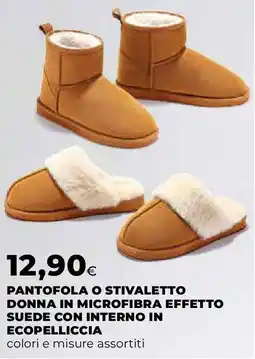 Ipercoop Pantofola o stivaletto donna in microfibra effetto suede con interno in ecopelliccia offerta