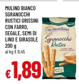 Famila MULINO BIANCO SGRANOCCHI RUSTICI GRISSINI CON FARRO, SEGALE, SEMI DI LINO E GIRASOLE offerta