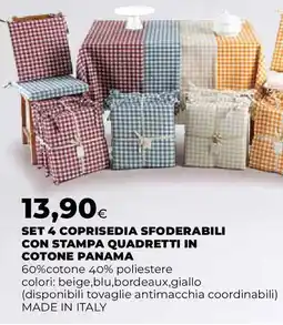 Ipercoop Set 4 coprisedia sfoderabili con stampa quadretti in cotone panama offerta