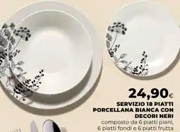 Ipercoop Servizio 18 piatti porcellana bianca con decori neri offerta