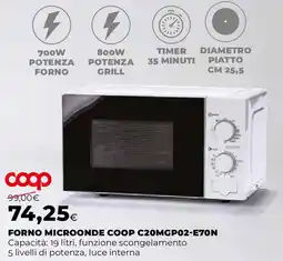 Ipercoop FORNO MICROONDE COOP C20MGP02-E70N Capacità: 19 litri, funzione scongelamento offerta