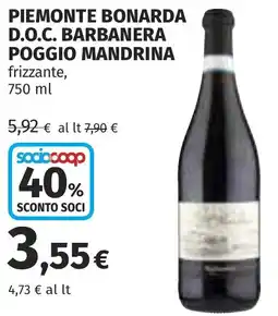 Coop Piemonte bonarda d.o.c. barbanera poggio mandrina frizzante offerta