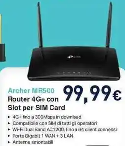 Unieuro tp-link Archer MR500 Router 4G+ con Slot per SIM Card offerta
