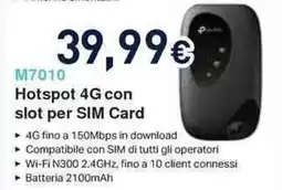 Unieuro tp-link M7010 Hotspot 4G con slot per SIM Card offerta