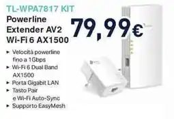 Unieuro tp-link TL-WPA7817 KIT Powerline Extender AV2 Wi-Fi 6 AX1500 offerta
