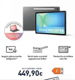 Unieuro SAMSUNG Galaxy Tab S10 FE offerta